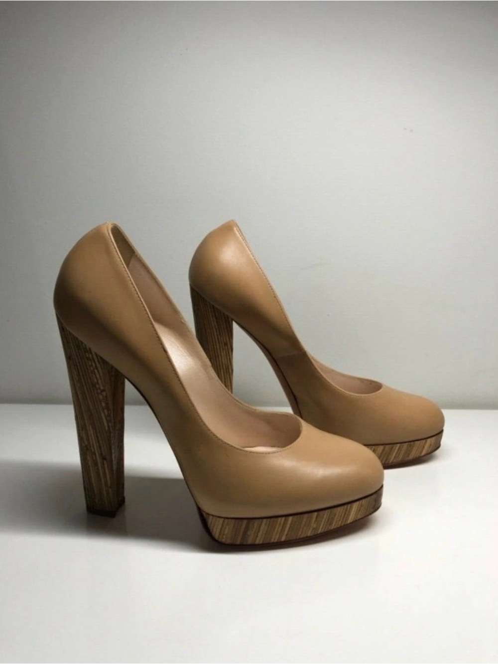Casadei  Blade Nude Heels with wood Accents